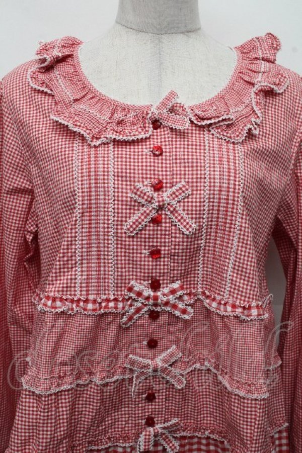 画像3: PINK HOUSE / ギンガムパッチワークブラウス  赤 S-26-03-17-036-LO-BL-AS-ZS (3)
