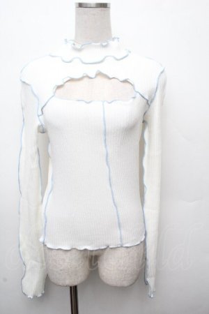 画像: lilLilly / デコルテカットリブカットソー  オフｘサックス S-26-03-19-001-LO-TO-HR-ZS