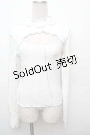 画像: lilLilly / デコルテカットリブカットソー  オフｘサックス S-26-03-19-001-LO-TO-HR-ZS