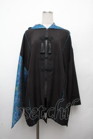画像: Deorart / 着物袖ジップパーカー  黒ｘ青 S-26-03-19-025-PU-TO-AS-ZS