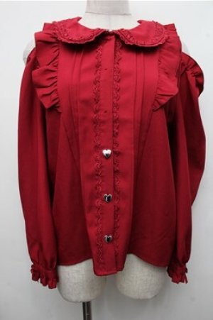 画像: DearMyLove / はしごレースフリルハートビジューオフショルブラウス L 赤 S-26-03-21-037-EL-BL-AS-ZS