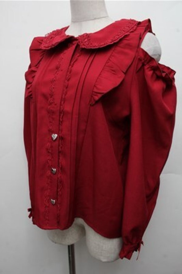 画像3: DearMyLove / はしごレースフリルハートビジューオフショルブラウス L 赤 S-26-03-21-037-EL-BL-AS-ZS (3)