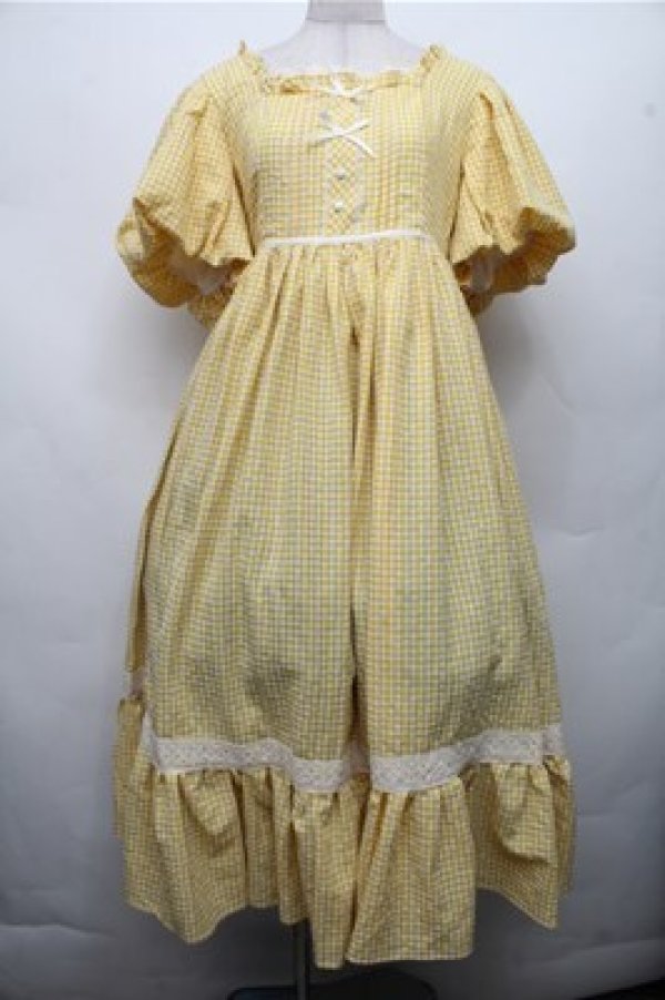 画像1: 中国ロリータ / ギンガムワンピース XL イエロー S-26-03-21-042-LO-OP-AS-ZS (1)