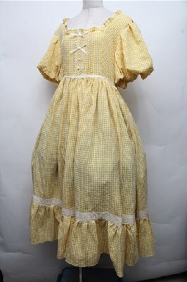 画像3: 中国ロリータ / ギンガムワンピース XL イエロー S-26-03-21-042-LO-OP-AS-ZS (3)