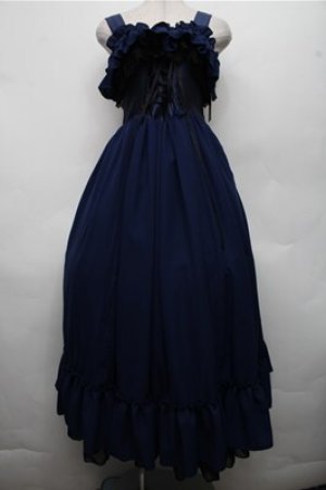 画像: ATELIER PIERROT / ロングバッスルジャンパースカート  青 S-26-03-21-043-EL-OP-AS-ZS