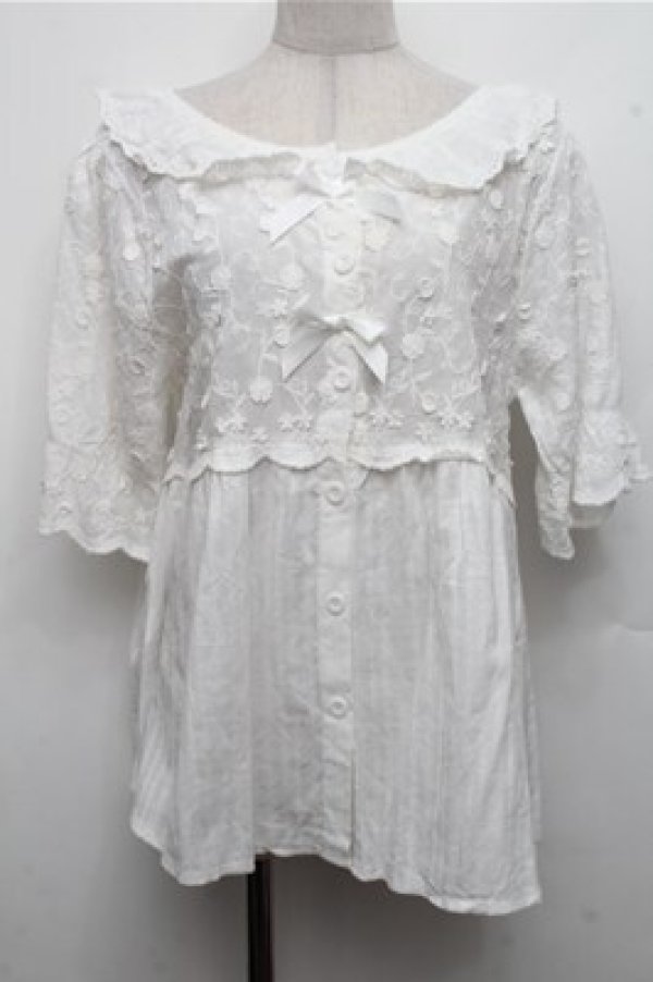 画像1: 中国ロリータ / チュニックワンピース  白 S-26-03-21-028-LO-OP-AS-ZS (1)
