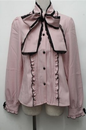 画像: DearMyLove / レースふちどりボウタイリボンフリルブラウス L ピンク S-26-03-21-031-EL-BL-AS-ZS