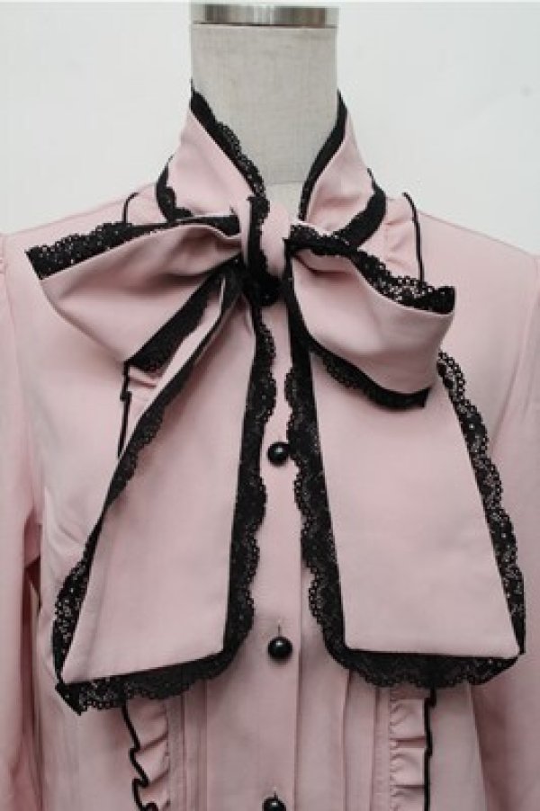 画像3: DearMyLove / レースふちどりボウタイリボンフリルブラウス L ピンク S-26-03-21-031-EL-BL-AS-ZS (3)