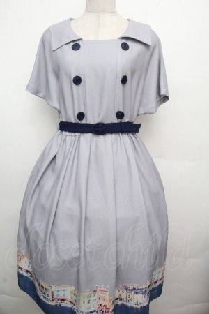 画像: Fi.n.t / マリン釦マルセイユプリントワンピース  グレー S-26-03-23-035-CA-OP-AS-ZS