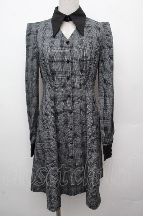 画像1: EAT ME / シャツカラーデコルテワンピース  グレーｘ黒 S-26-03-23-039-LO-OP-AS-ZS (1)