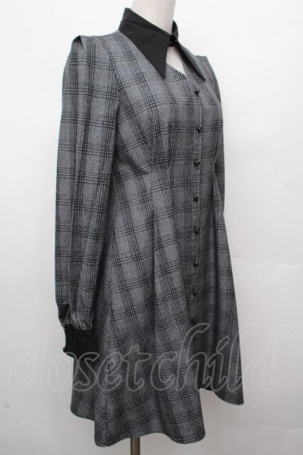 画像3: EAT ME / シャツカラーデコルテワンピース  グレーｘ黒 S-26-03-23-039-LO-OP-AS-ZS (3)