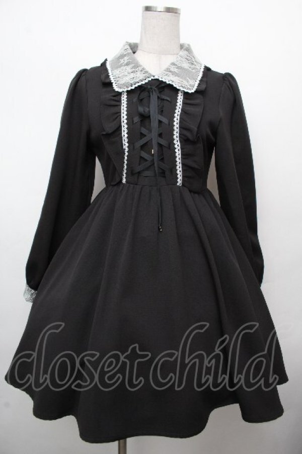 画像1: Rojita / フロントレースアップワンピース  黒 S-26-03-23-041-LO-OP-HR-ZS (1)