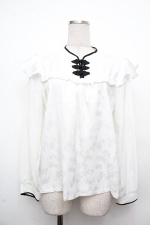 画像: axes femme / チャイナ釦ジャカードブラウス  白 S-26-03-23-005-AX-BL-AS-ZS