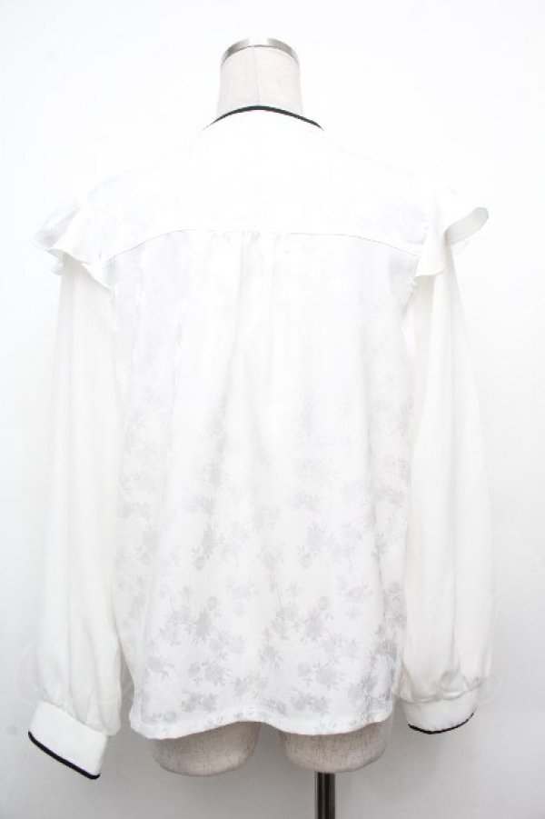 画像2: axes femme / チャイナ釦ジャカードブラウス  白 S-26-03-23-005-AX-BL-AS-ZS (2)