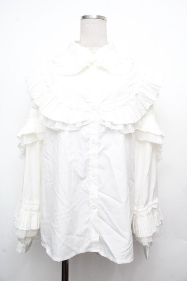 画像1: axes femme purple label / プリーツフリルブラウス  白 S-26-03-23-002-LO-BL-AS-ZS (1)