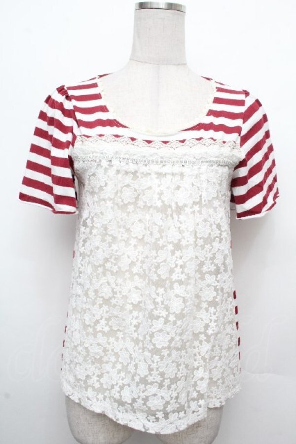 画像1: axes femme / /ボーダーカットソー  赤ｘ白 S-26-03-23-019-AX-TO-AS-ZS (1)