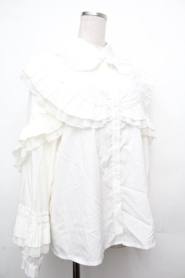 画像3: axes femme purple label / プリーツフリルブラウス  白 S-26-03-23-002-LO-BL-AS-ZS (3)