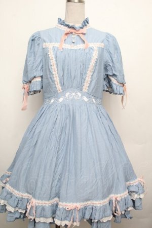 画像: Hoshibako Works / ベルスーズリボン刺繍ワンピース  サックス S-26-03-23-031-LO-OP-AS-ZS