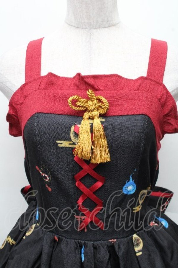 画像3: axes femme kawaii / 彼岸の白狐会柄ジャンスカ  黒 S-26-03-24-004-AX-OP-AS-ZS (3)