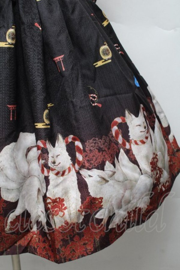 画像4: axes femme kawaii / 彼岸の白狐会柄ジャンスカ  黒 S-26-03-24-004-AX-OP-AS-ZS (4)