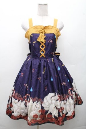 画像: axes femme kawaii / 彼岸の白狐会柄ジャンスカ  紫 S-26-03-24-006-AX-OP-AS-ZS