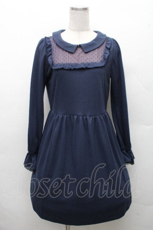 画像1: axes femme / /デコルテレース切替ワンピース  紺 S-26-03-24-007-AX-TO-HR-ZS (1)