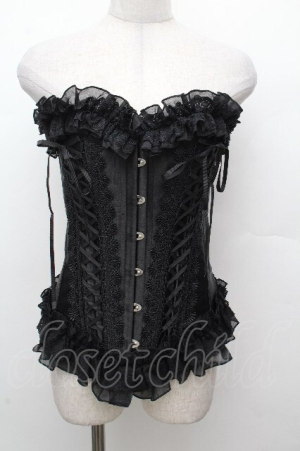 画像1: MR corset / サイド編み上げコルセット  黒 S-26-03-24-054-PU-ZA-HR-ZS (1)