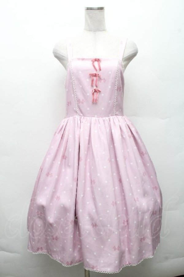 画像1: axes femme kawaii / ハートドット柄ジャンスカ  ピンク S-26-03-24-002-AX-OP-HR-ZS (1)