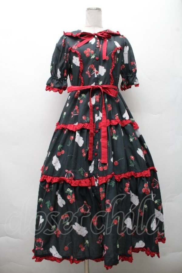 画像1: Chalmiere / チェリーバニー柄ワンピース  黒 S-26-03-24-019-0-OP-HR-ZS (1)
