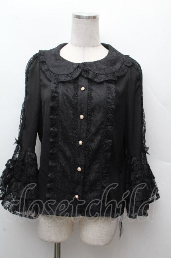 画像1: axes femme kawaii / レーシー姫袖ブラウス M 黒 S-26-03-28-033-AX-BL-TE-ZS (1)