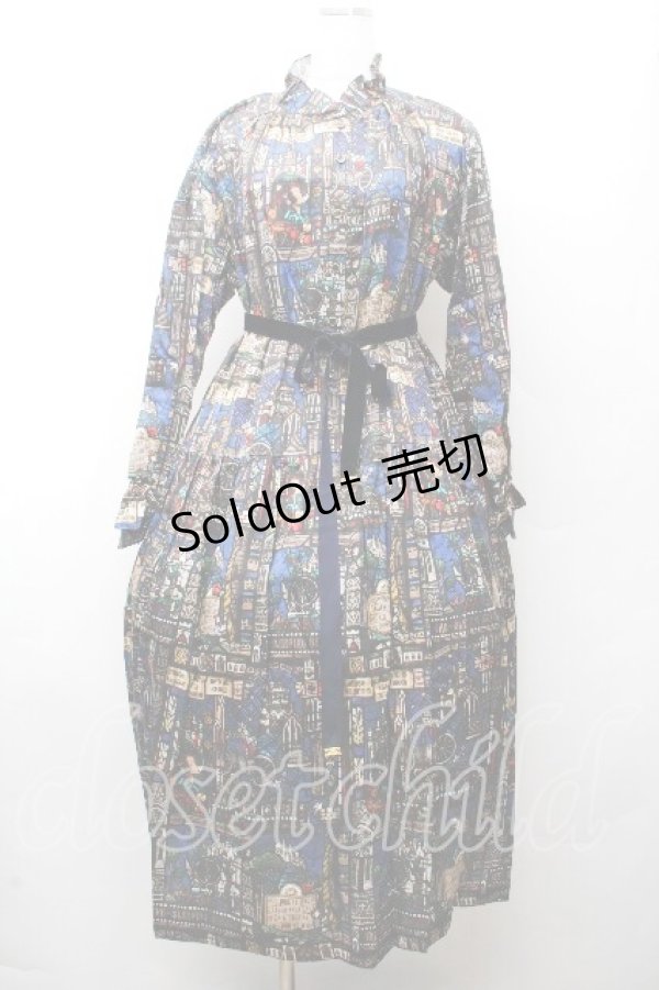 画像1: Jane Marple / Grimm stained glassギャザードレス  紺 S-26-03-28-044-JM-OP-AS-ZS (1)