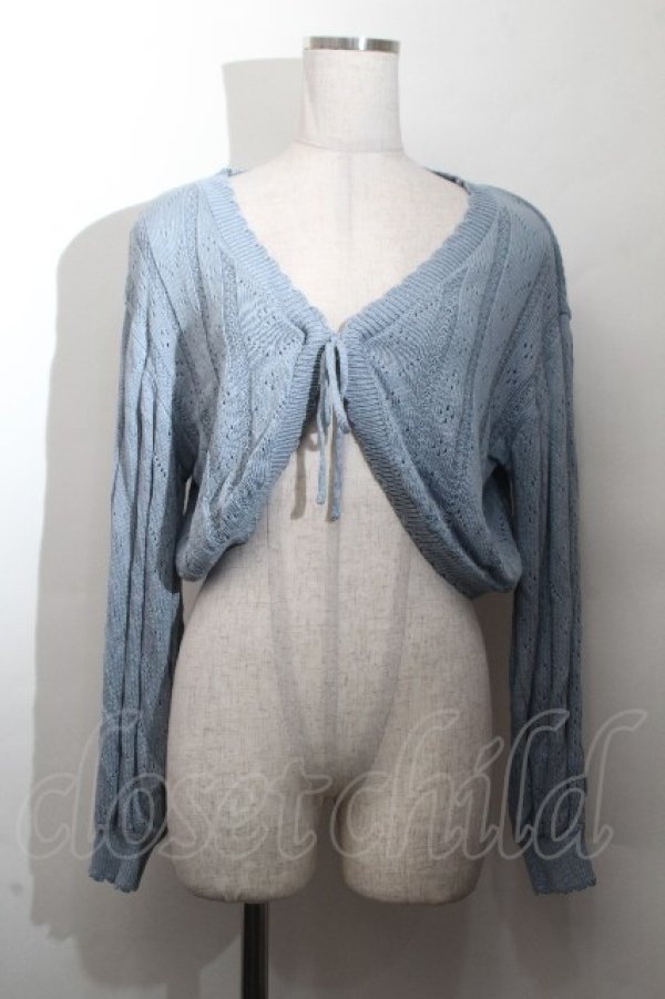 画像1: Fi.n.t / ストライプ透かし編みニットボレロ  サックス S-26-03-28-025-CA-TO-AS-ZS (1)