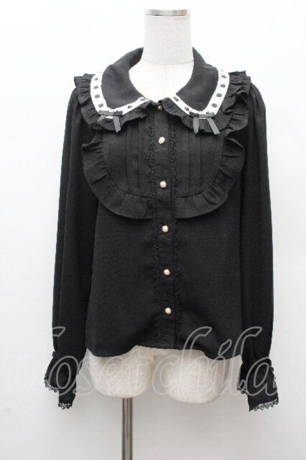 画像1: axes femme kawaii / 梯子レース丸襟ブラウス M 黒 S-26-03-28-029-AX-BL-TE-ZS (1)