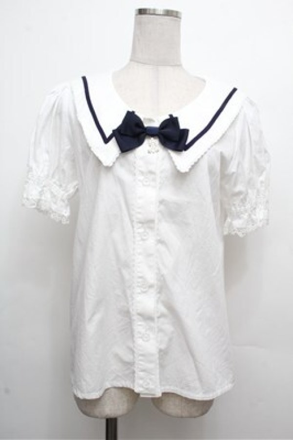 画像1: ALICE and the PIRATES / La brise chantanteセーラーカラーブラウス  ホワイト×ネイビー S-26-03-29-1005-PA-BL-SZ-ZS (1)