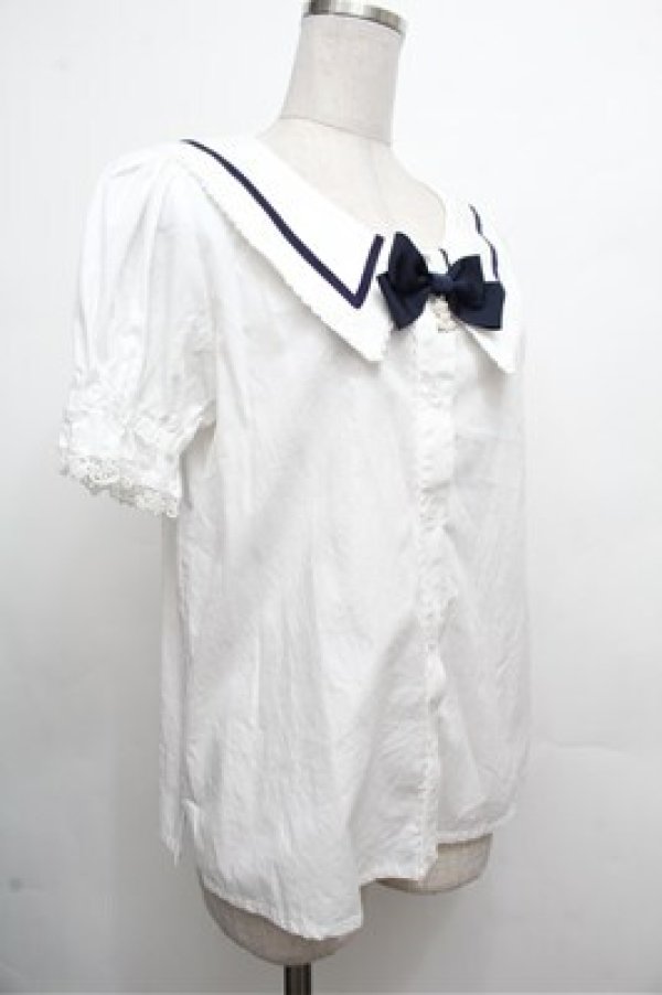 画像3: ALICE and the PIRATES / La brise chantanteセーラーカラーブラウス  ホワイト×ネイビー S-26-03-29-1005-PA-BL-SZ-ZS (3)