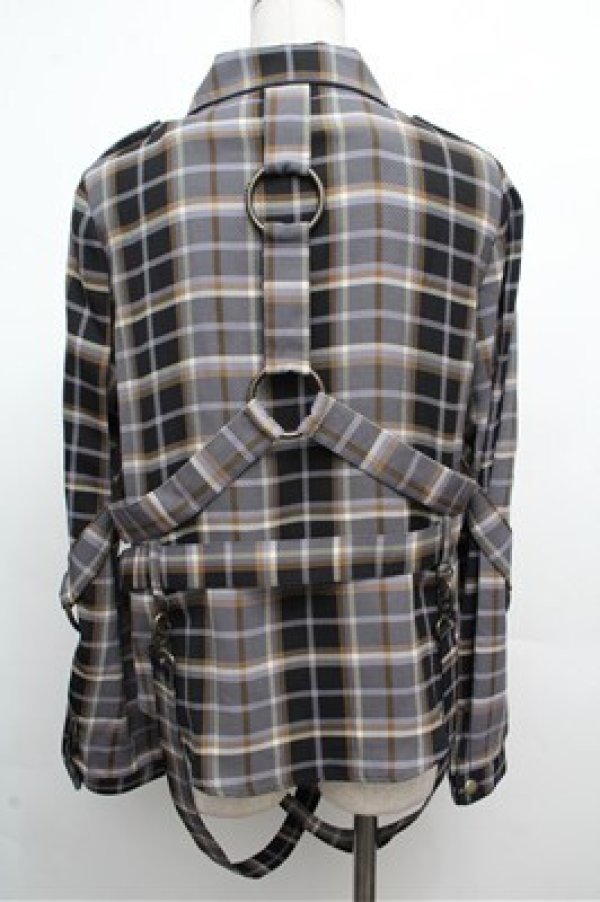 画像2: ALICE and the PIRATES / タータンチェック柄ハーネスベルト付きオーバーシャツ  グレー S-26-03-29-1014-PA-BL-AS-ZS (2)