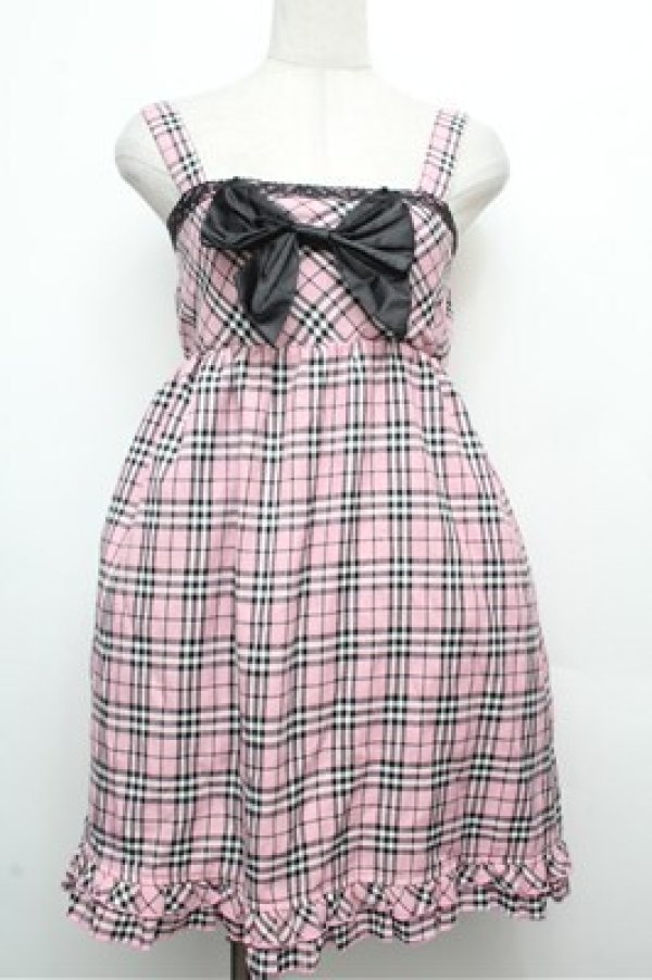 画像1: Tralala / タータンチェックキャミワンピース  ピンク S-26-03-29-1022-LO-OP-AS-ZS (1)