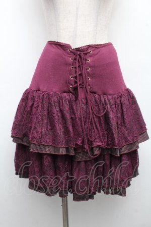 画像: Ozz Croce / レースストライプフリルスカート  ワイン S-26-04-01-033-OO-SK-SZ-ZS