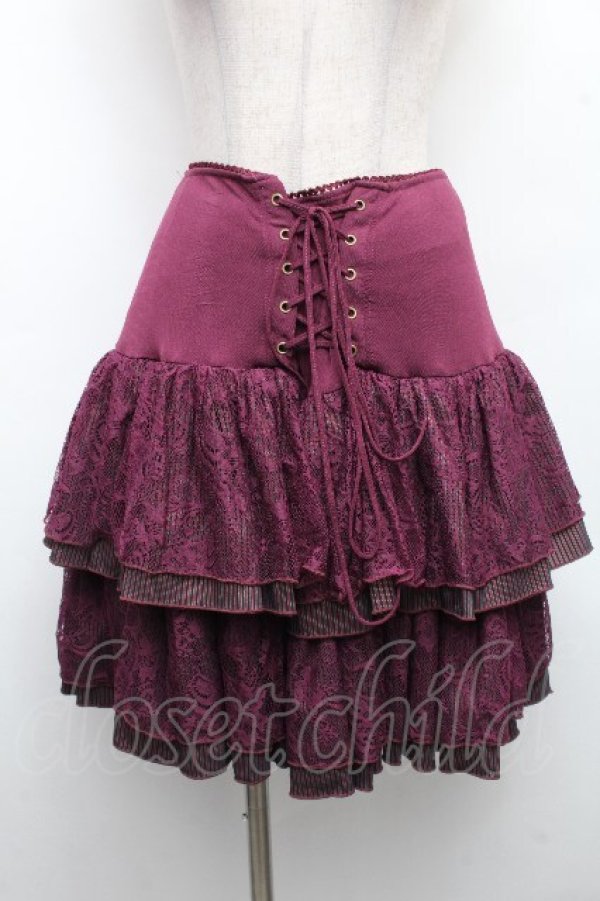 画像1: Ozz Croce / レースストライプフリルスカート  ワイン S-26-04-01-033-OO-SK-SZ-ZS (1)
