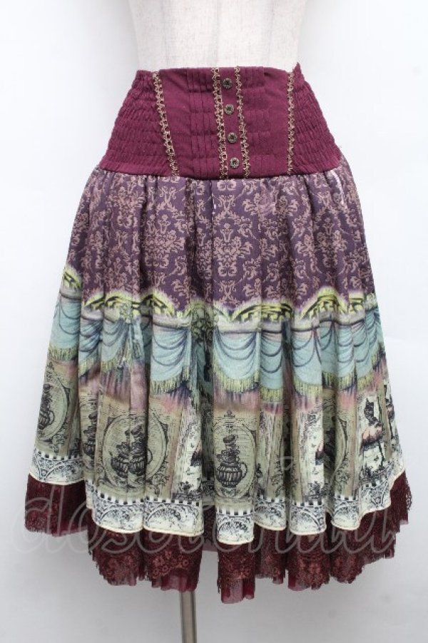 画像1: Ozz Croce / トルソープリントハイウエストスカート  ワイン S-26-04-01-034-OO-SK-AS-ZS (1)