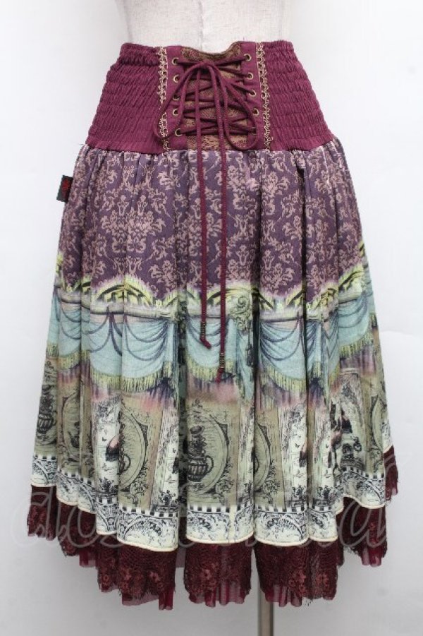 画像2: Ozz Croce / トルソープリントハイウエストスカート  ワイン S-26-04-01-034-OO-SK-AS-ZS (2)