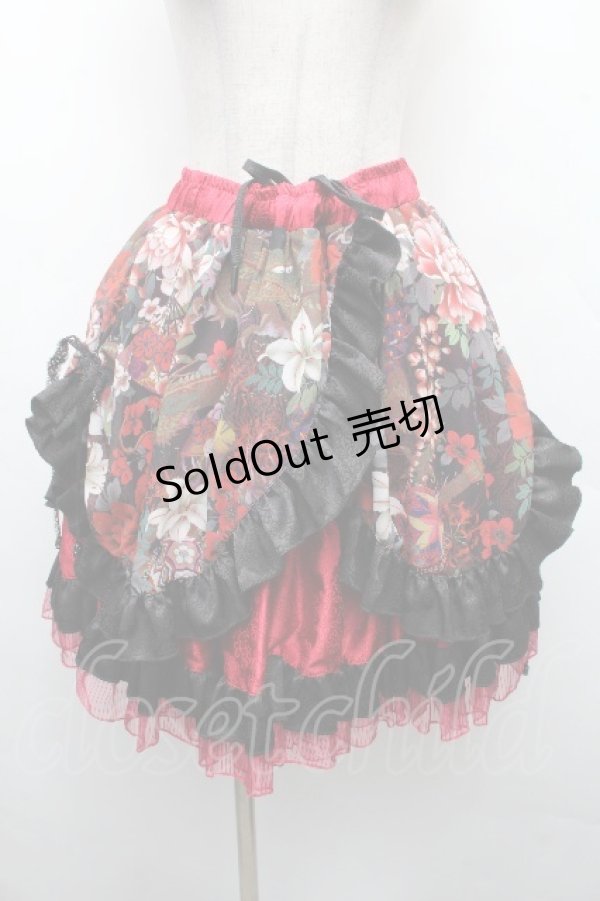 画像1: Qutie Frash / 龍プリントアシメスカート  赤ｘ黒 S-26-04-01-037-QU-SK-HR-ZS (1)