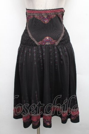 画像: Ozz oneste / チャイナデザイン刺 スカート  黒 S-26-04-01-039-OO-SK-HR-ZS