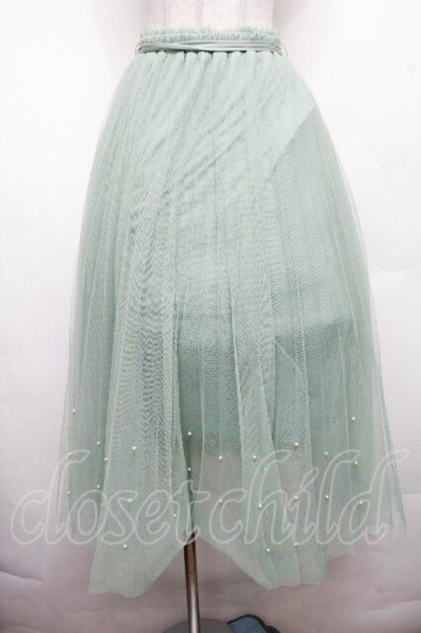 画像1: axes femme POETIQUE / パールデザインチュールスカート  グリーン S-26-04-01-1008-AX-BL-AS-ZS (1)