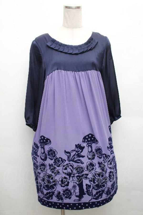 画像1: Emily Temple cute / フォレストフロッキーワンピース  ラベンダーｘ紺 S-26-04-01-009-ET-OP-HR-ZS (1)