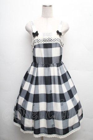 画像: Melody BasKet / Melody Block Checkジャンパースカート  黒ｘオフ S-26-04-01-010-LO-OP-AS-ZS