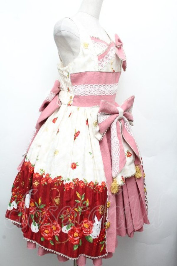 画像3: metamorphose / 風花のゆきうさぎプリーツジャンパースカート 1 オフｘピンク S-26-04-02-034-ME-OP-HR-ZS (3)