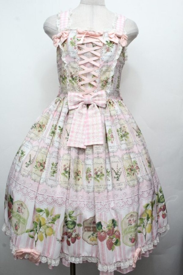 画像1: metamorphose / vintage fruitバッスルジャンパースカート 1 ピンク S-26-04-02-035-ME-OP-HR-ZS (1)