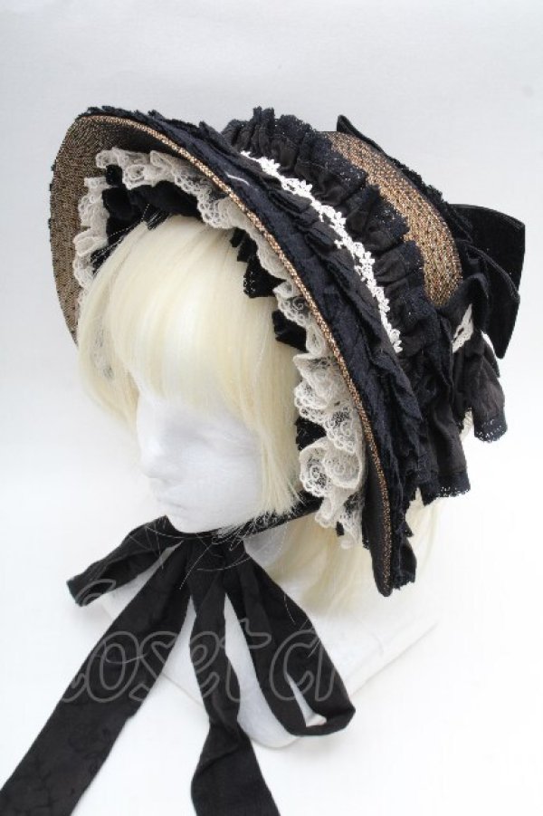 画像1: Hoshibako Works / 西洋人形魔法ボンネット  黒ｘベージュ S-26-04-02-008-LO-AC-AS-ZS (1)