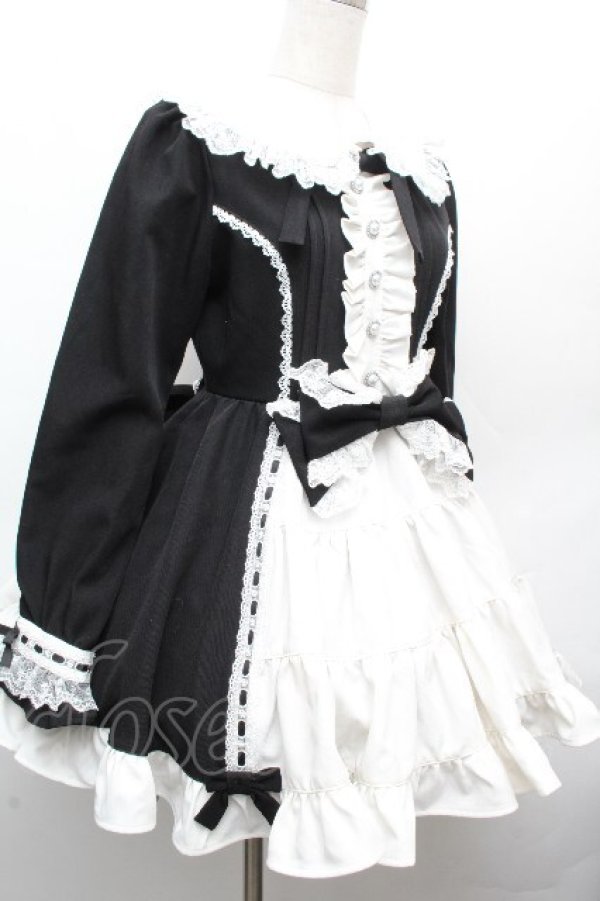 画像3: DearMyLove / プリンセスティアードはしごレースフリルワンピース M 黒ｘ白 S-26-04-02-049-0-OP-AS-ZS (3)